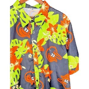 Baltimore Orioles MLB Hawaiian Button Up Shirt Adult XL Tropical Floral Black